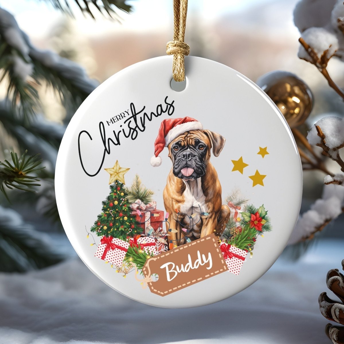 Personalised Dog Ornament - Custom Round Ceramic Pet Ornament, First Christmas with Dog, Memory Tree Decoration, Dog Lover Gift - Everything Pixel