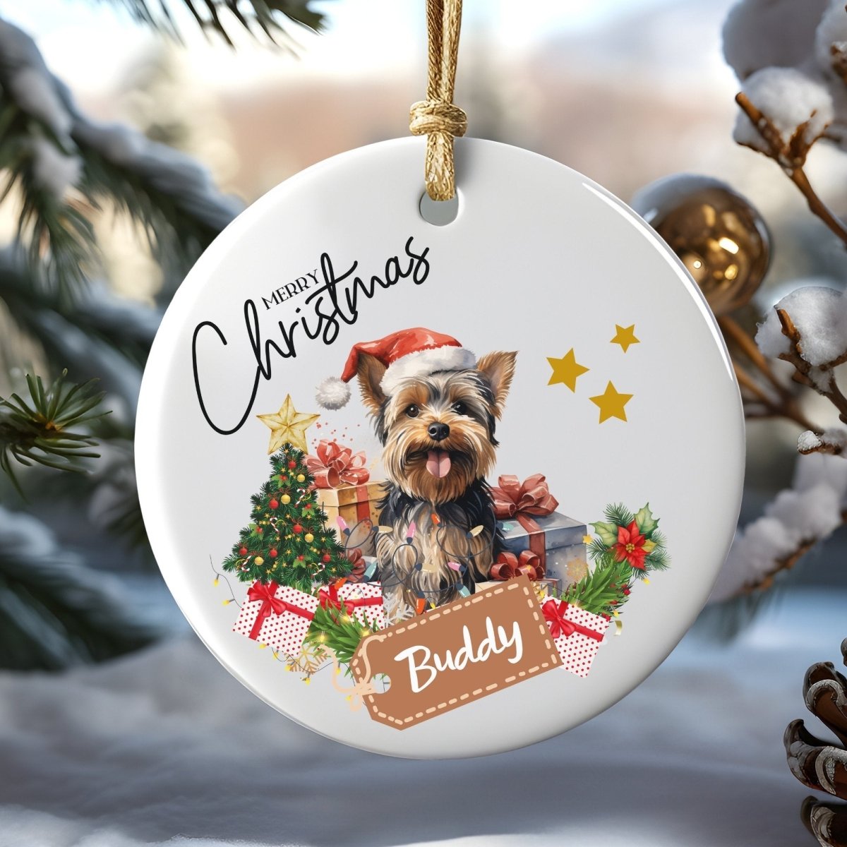 Personalised Dog Ornament - Custom Round Ceramic Pet Ornament, First Christmas with Dog, Memory Tree Decoration, Dog Lover Gift - Everything Pixel