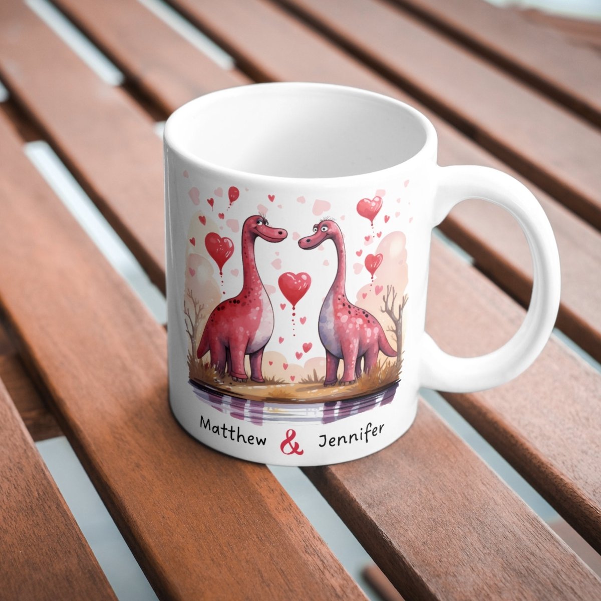 Personalized Couple Mug Custom Valentines Day Dinosaur Lovers Mug Gift for Couple Gift for Him and Her Cute Custom Name Anniversary Gift - Everything Pixel
