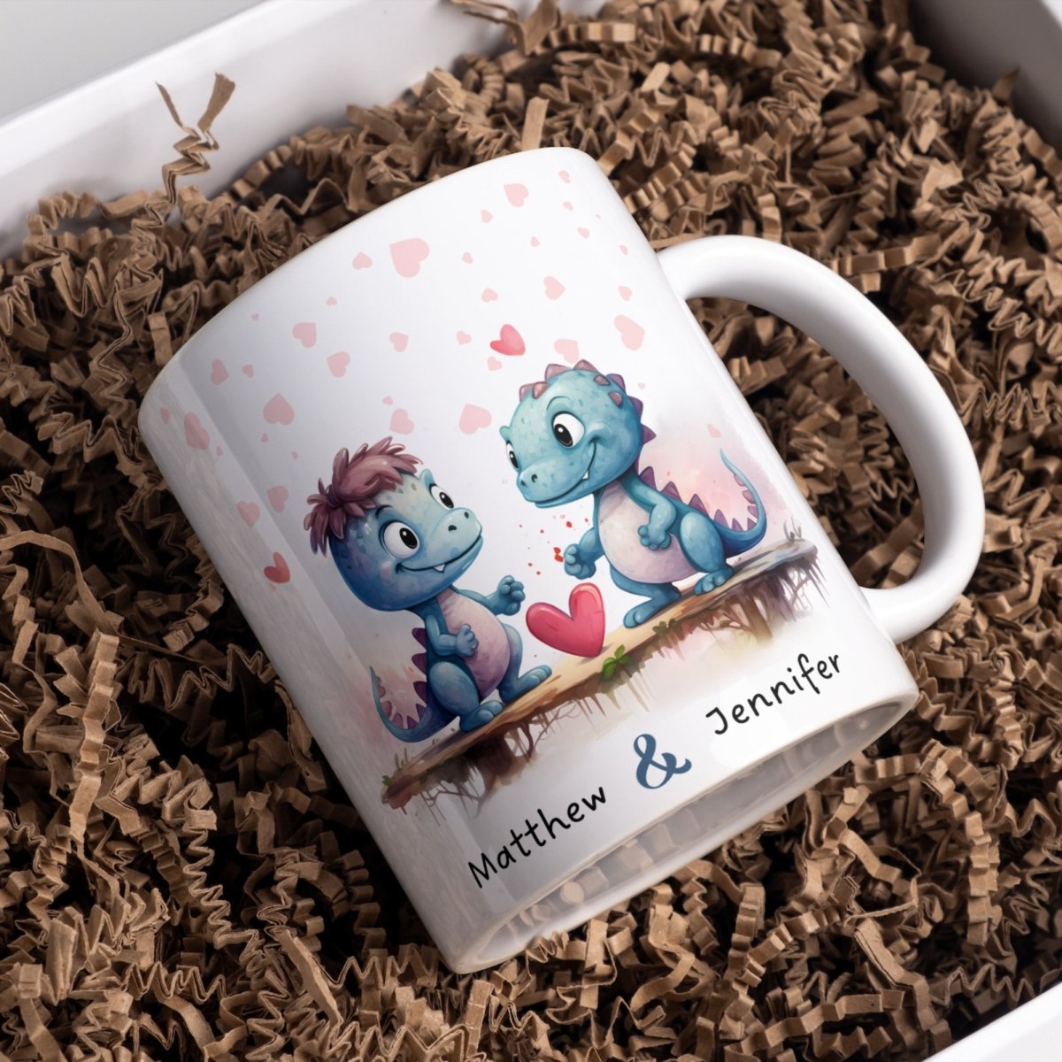 Personalized Couple Mug Custom Valentines Day Dinosaur Lovers Mug Gift for Couple Gift for Him and Her Cute Custom Name Anniversary Gift - Everything Pixel