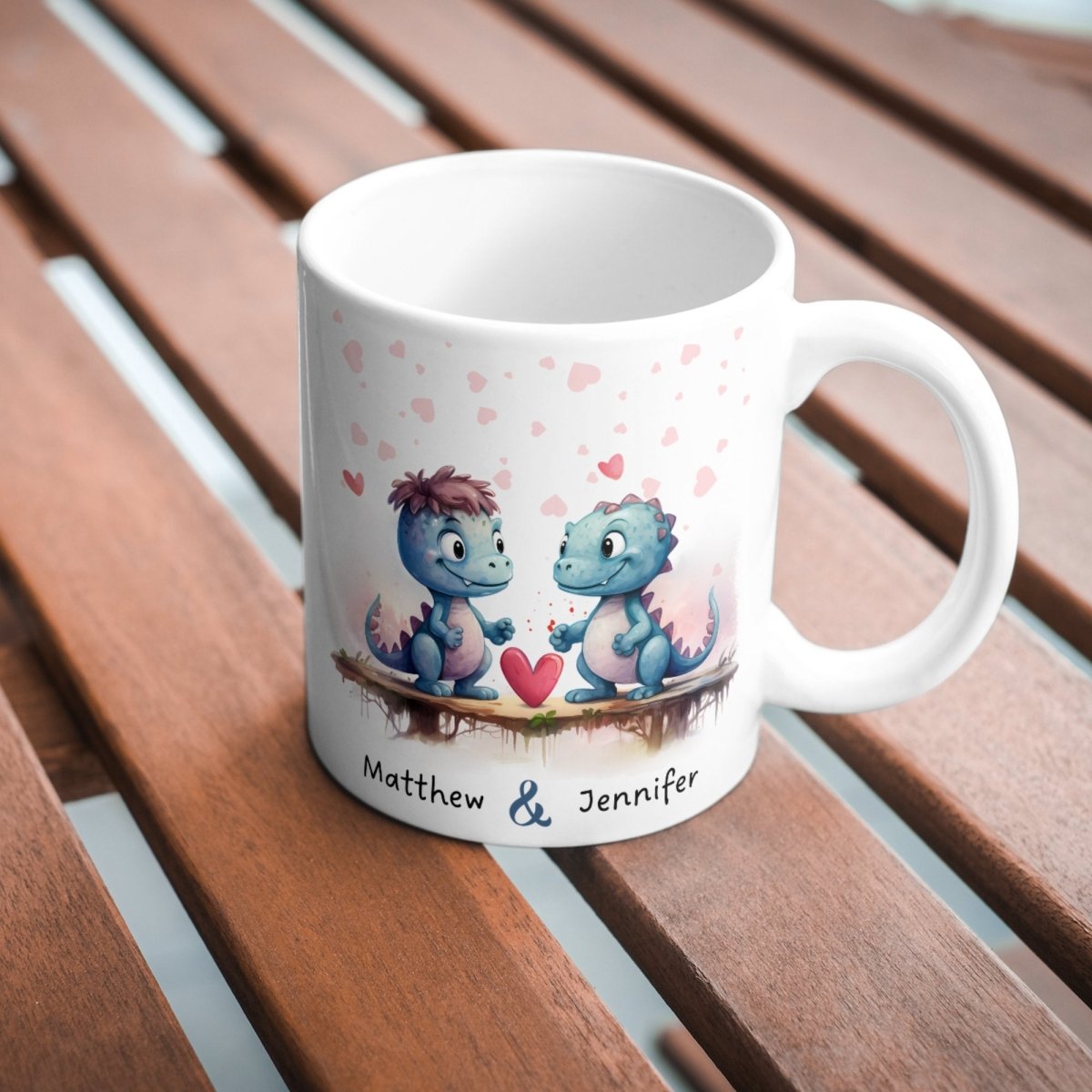 Personalized Couple Mug Custom Valentines Day Dinosaur Lovers Mug Gift for Couple Gift for Him and Her Cute Custom Name Anniversary Gift - Everything Pixel