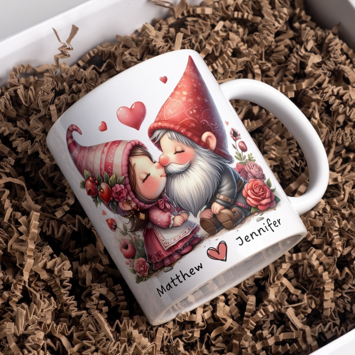 Personalized Couple Mug Custom Valentines Day Gnome Lovers Mug Gift for Couple Gift for Him and Her Cute Custom Name Anniversary Gift - Everything Pixel