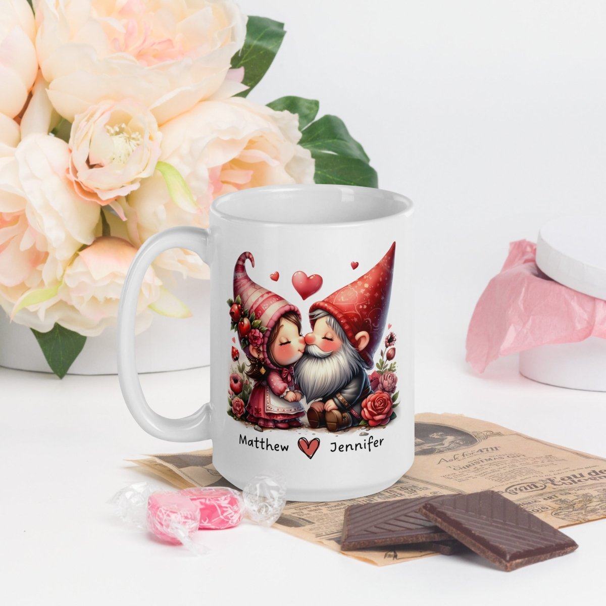Personalized Couple Mug Custom Valentines Day Gnome Lovers Mug Gift for Couple Gift for Him and Her Cute Custom Name Anniversary Gift - Everything Pixel