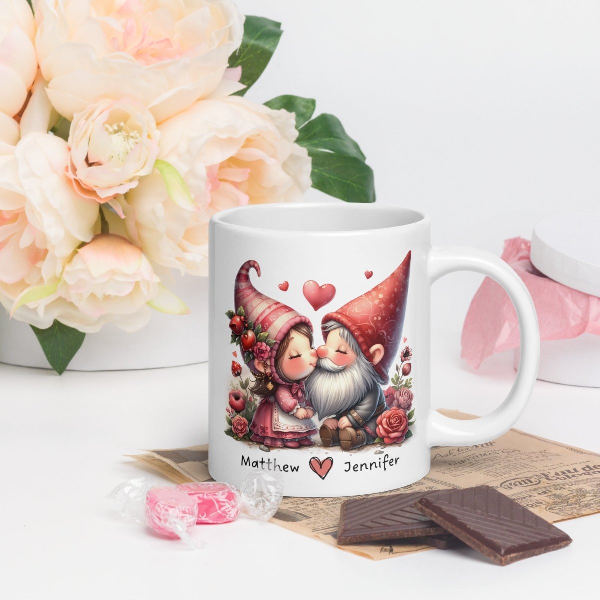 Personalized Couple Mug Custom Valentines Day Gnome Lovers Mug Gift for Couple Gift for Him and Her Cute Custom Name Anniversary Gift - Everything Pixel