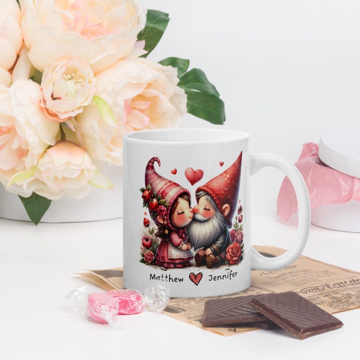 Personalized Couple Mug Custom Valentines Day Gnome Lovers Mug Gift for Couple Gift for Him and Her Cute Custom Name Anniversary Gift - Everything Pixel