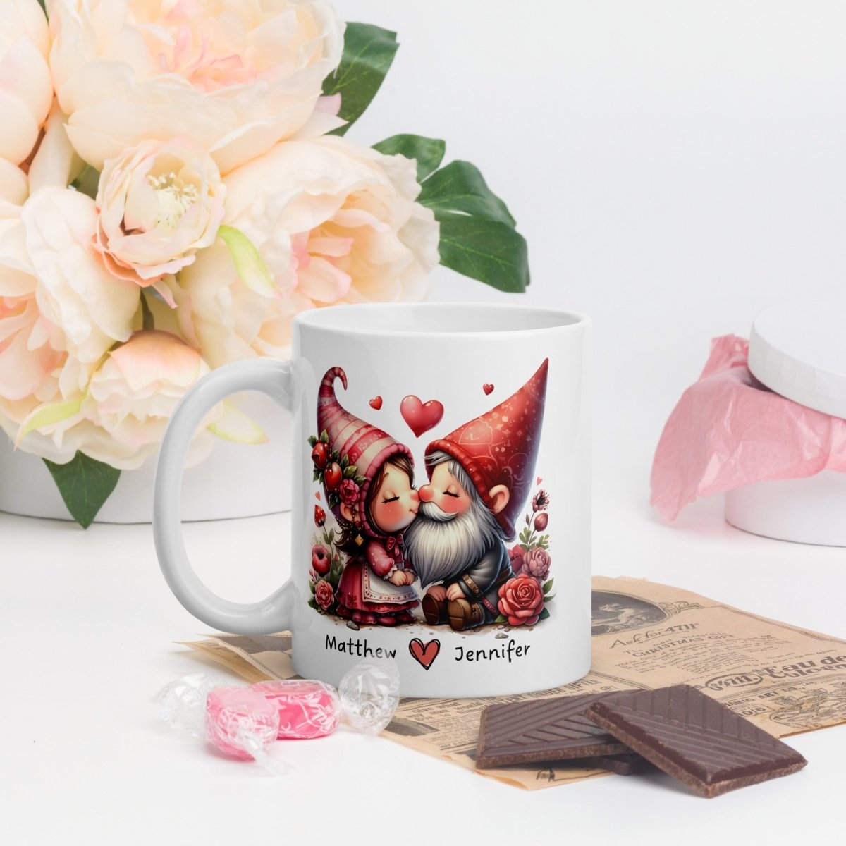 Personalized Couple Mug Custom Valentines Day Gnome Lovers Mug Gift for Couple Gift for Him and Her Cute Custom Name Anniversary Gift - Everything Pixel