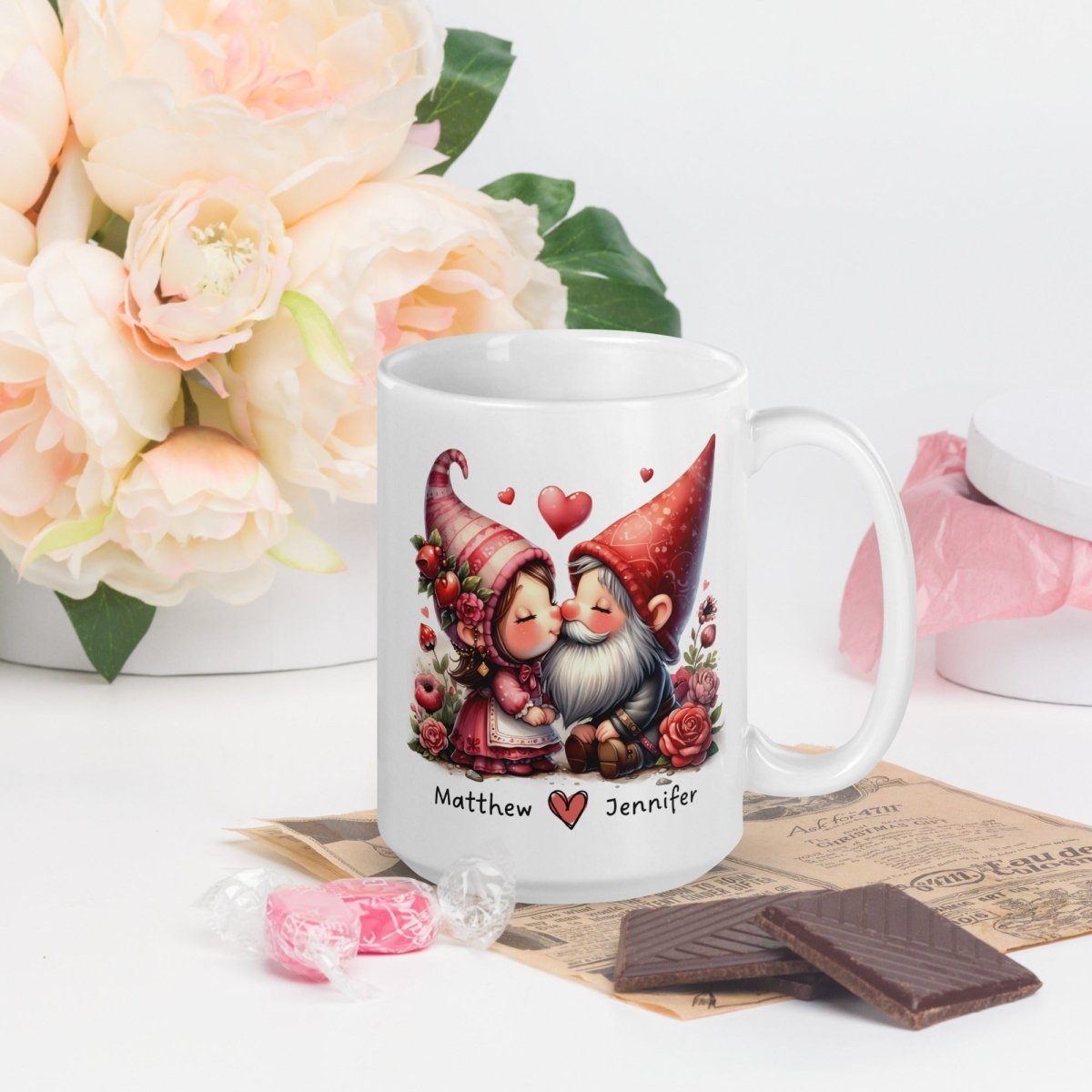 Personalized Couple Mug Custom Valentines Day Gnome Lovers Mug Gift for Couple Gift for Him and Her Cute Custom Name Anniversary Gift - Everything Pixel