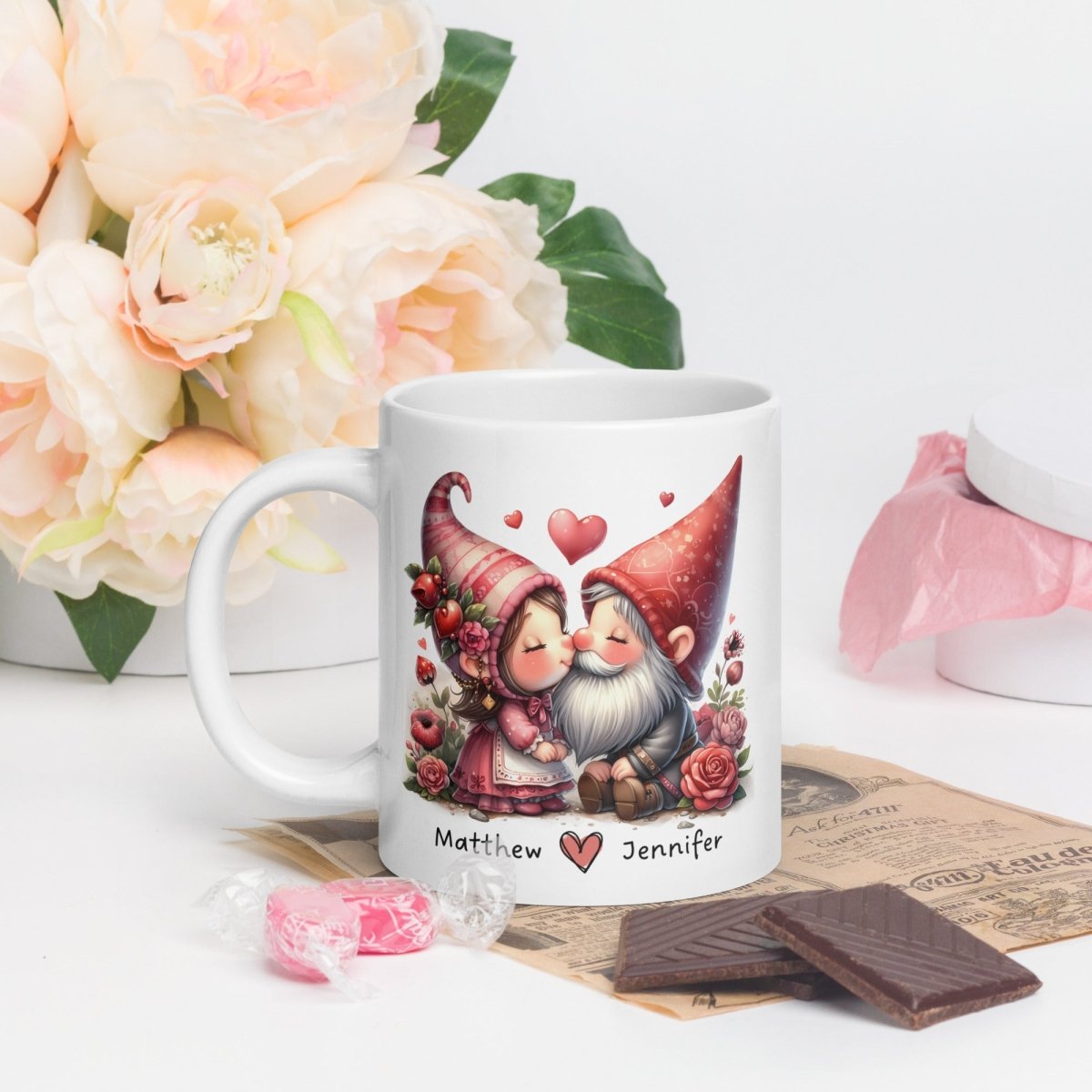 Personalized Couple Mug Custom Valentines Day Gnome Lovers Mug Gift for Couple Gift for Him and Her Cute Custom Name Anniversary Gift - Everything Pixel