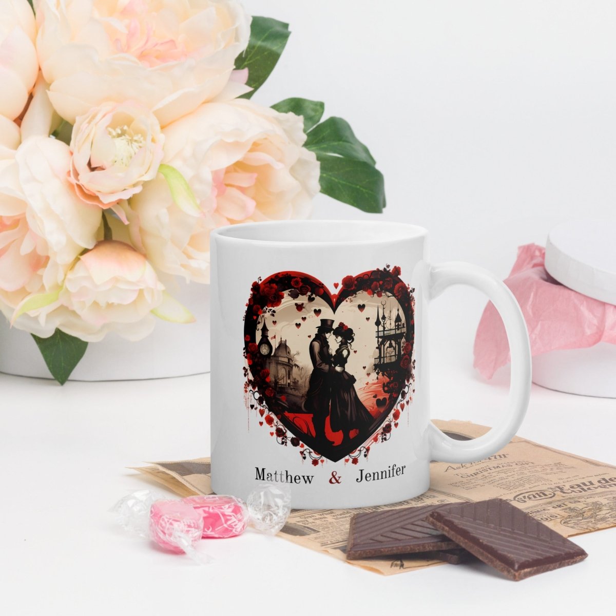 Personalized Couple Mug Custom Valentines Day Victorian Lovers Mug Gift for Couple Gift for Him and Her Cute Custom Name Anniversary Gift - Everything Pixel