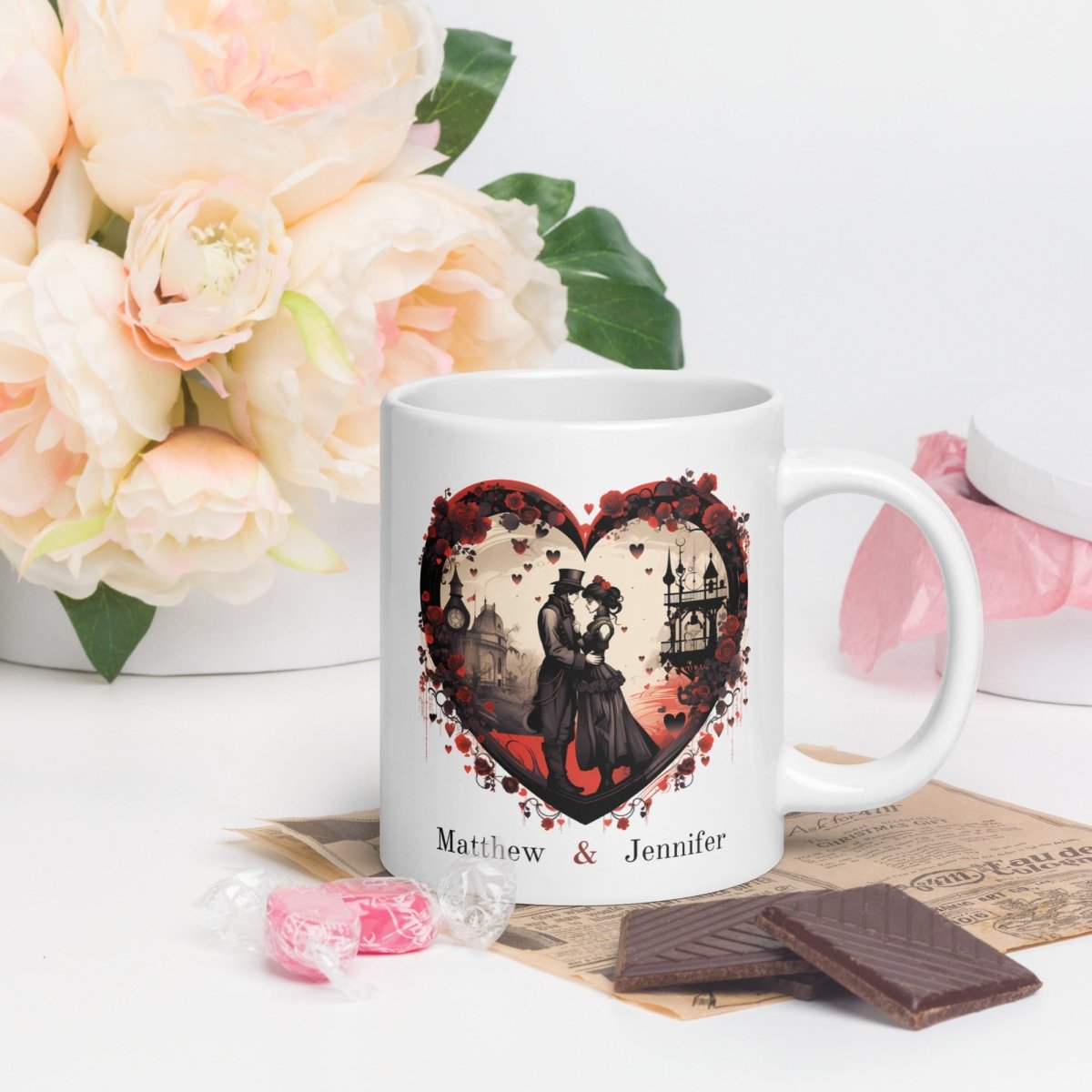 Personalized Couple Mug Custom Valentines Day Victorian Lovers Mug Gift for Couple Gift for Him and Her Cute Custom Name Anniversary Gift - Everything Pixel