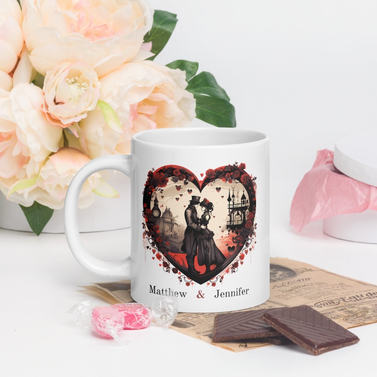 Personalized Couple Mug Custom Valentines Day Victorian Lovers Mug Gift for Couple Gift for Him and Her Cute Custom Name Anniversary Gift - Everything Pixel