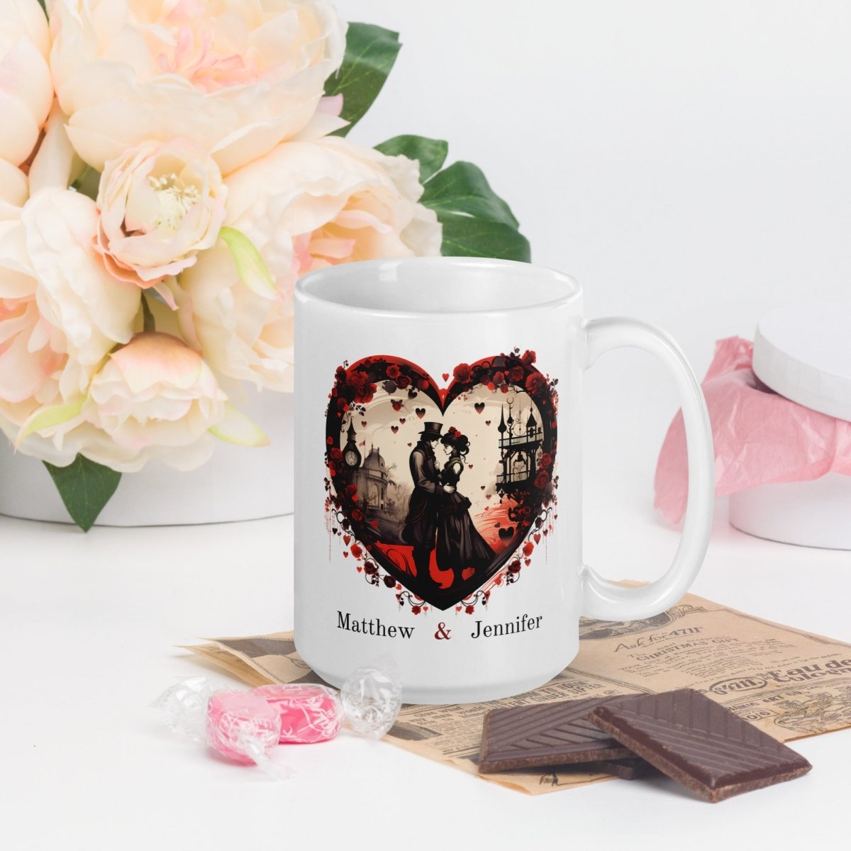 Personalized Couple Mug Custom Valentines Day Victorian Lovers Mug Gift for Couple Gift for Him and Her Cute Custom Name Anniversary Gift - Everything Pixel