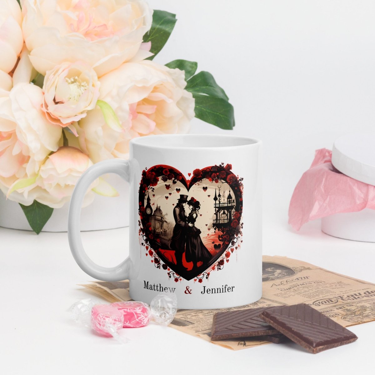 Personalized Couple Mug Custom Valentines Day Victorian Lovers Mug Gift for Couple Gift for Him and Her Cute Custom Name Anniversary Gift - Everything Pixel