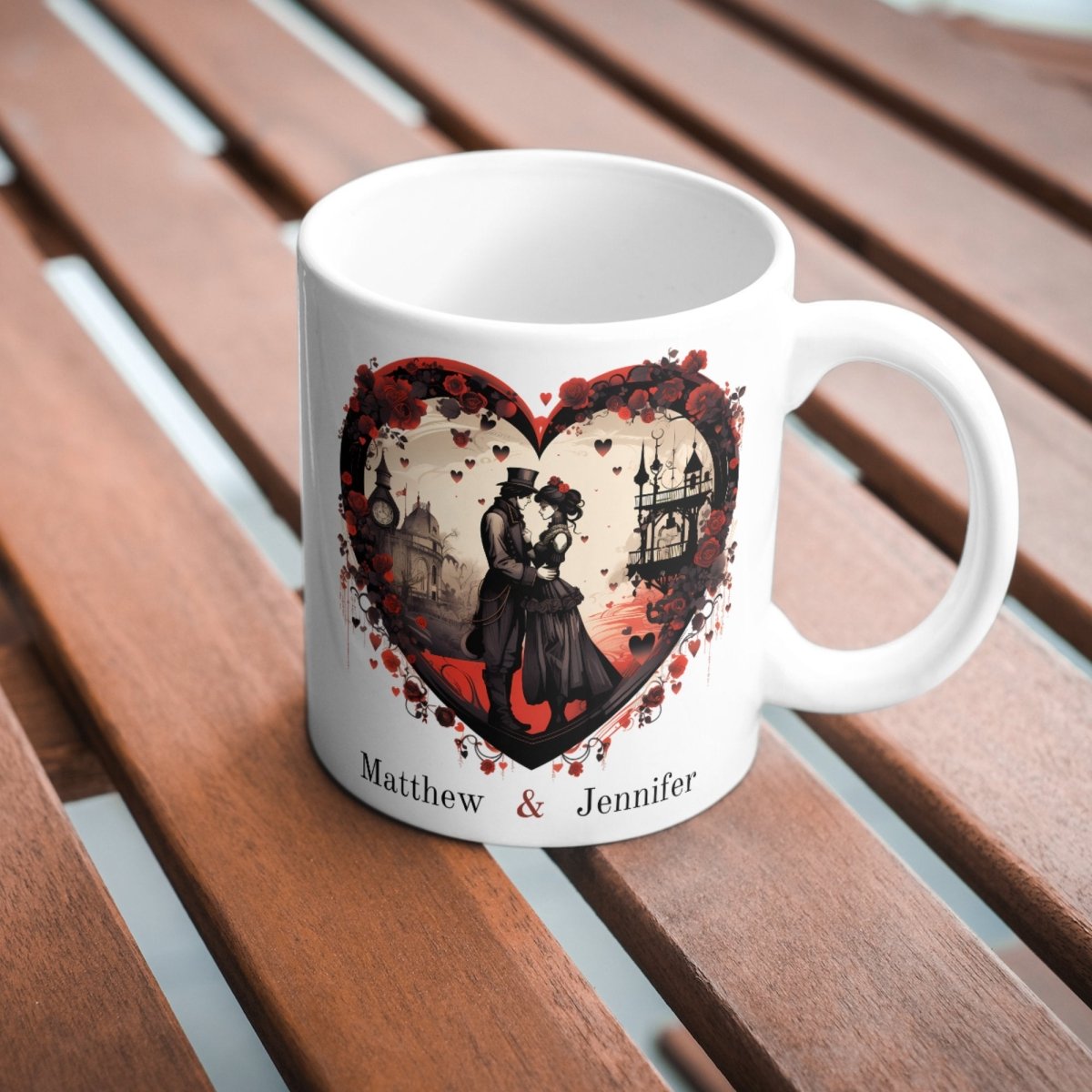 Personalized Couple Mug Custom Valentines Day Victorian Lovers Mug Gift for Couple Gift for Him and Her Cute Custom Name Anniversary Gift - Everything Pixel