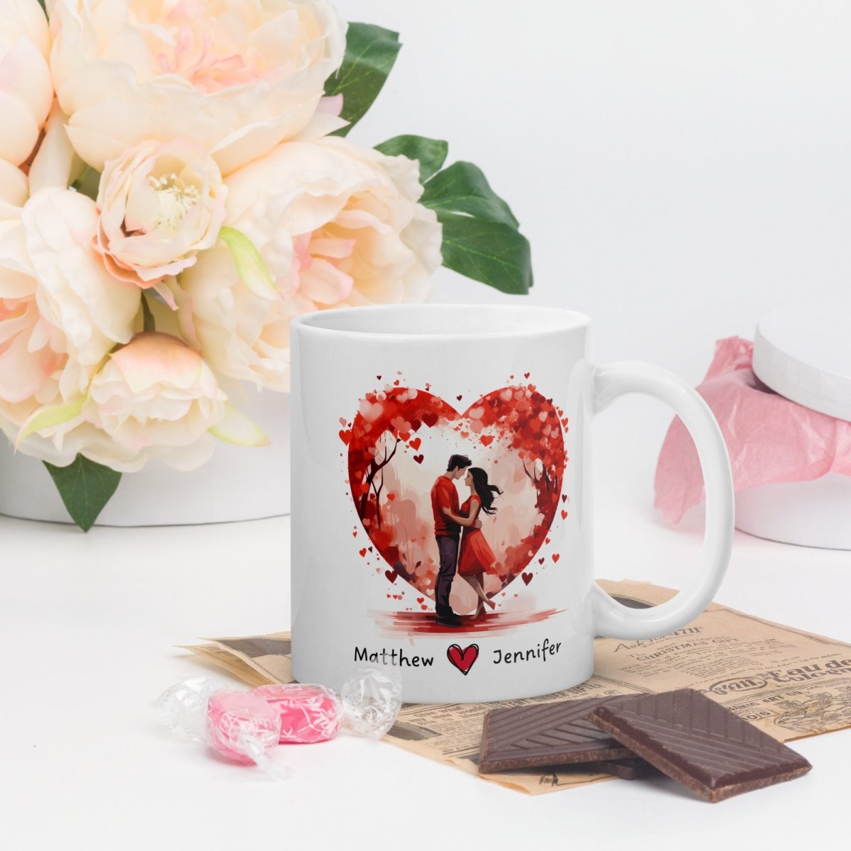 Personalized Lovers Mug Custom Valentines Day Kissing Couple Mug Gift for Couple Gift Idea for Him and Her Cute Custom Name Anniversary Gift - Everything Pixel