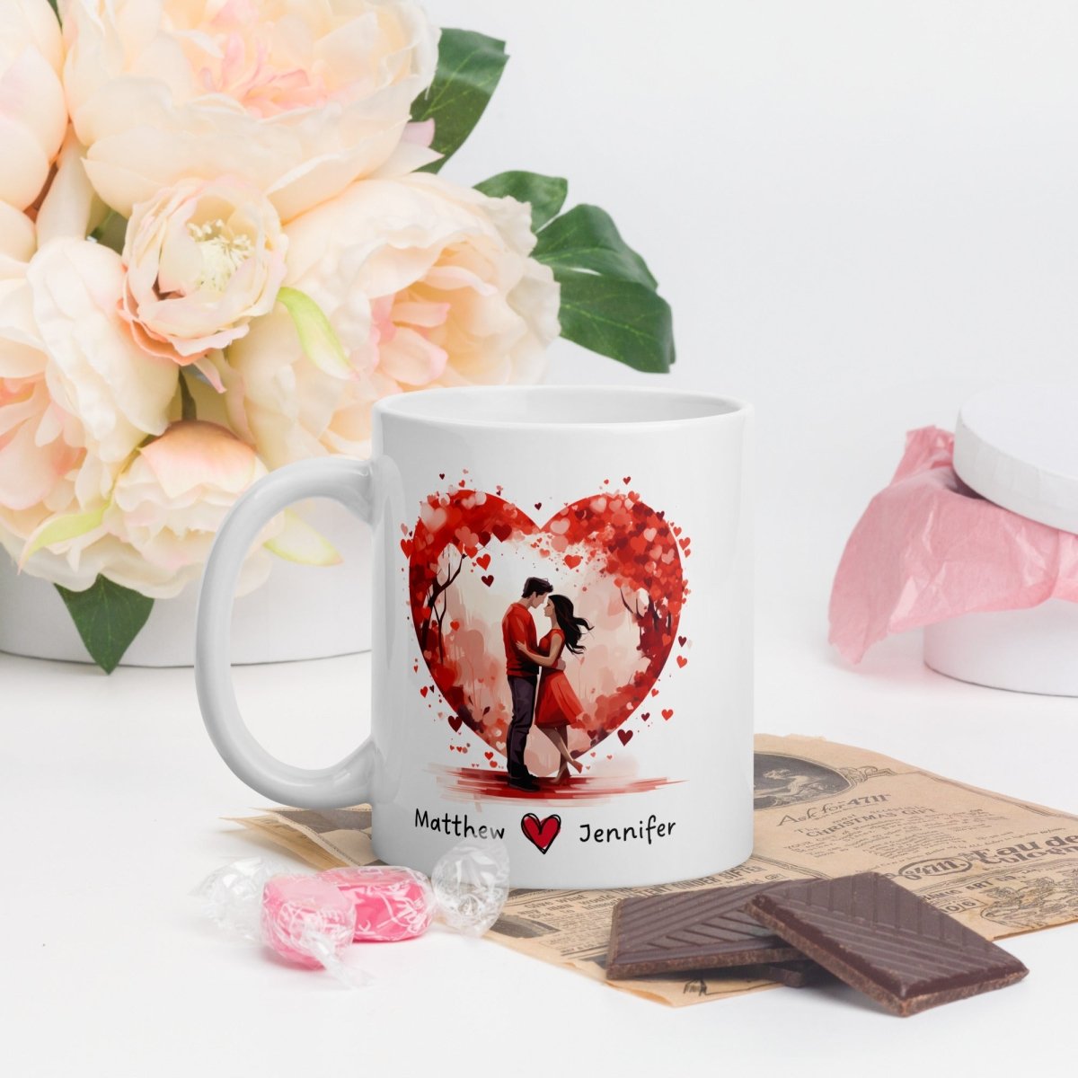 Personalized Lovers Mug Custom Valentines Day Kissing Couple Mug Gift for Couple Gift Idea for Him and Her Cute Custom Name Anniversary Gift - Everything Pixel