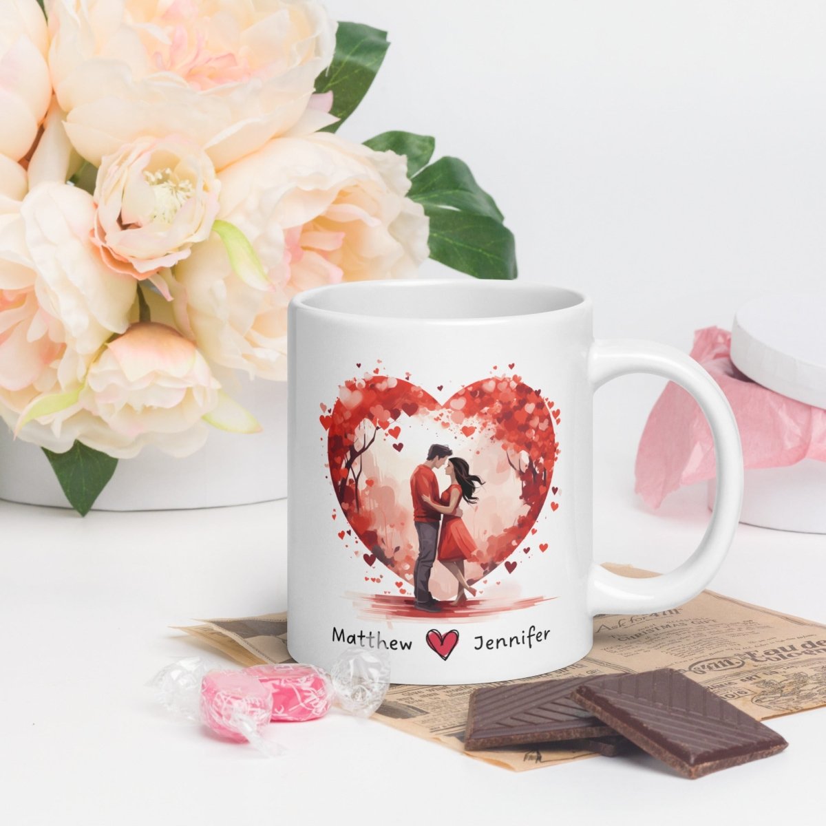 Personalized Lovers Mug Custom Valentines Day Kissing Couple Mug Gift for Couple Gift Idea for Him and Her Cute Custom Name Anniversary Gift - Everything Pixel