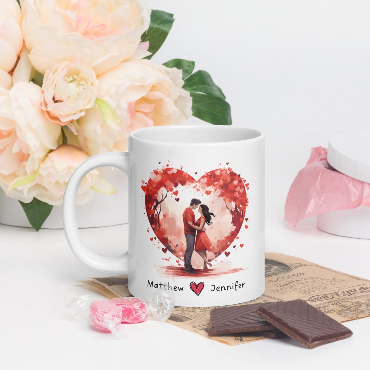 Personalized Lovers Mug Custom Valentines Day Kissing Couple Mug Gift for Couple Gift Idea for Him and Her Cute Custom Name Anniversary Gift - Everything Pixel