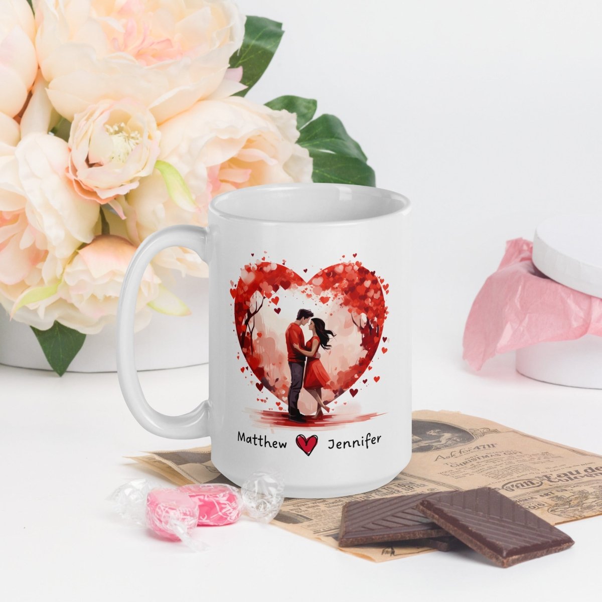 Personalized Lovers Mug Custom Valentines Day Kissing Couple Mug Gift for Couple Gift Idea for Him and Her Cute Custom Name Anniversary Gift - Everything Pixel