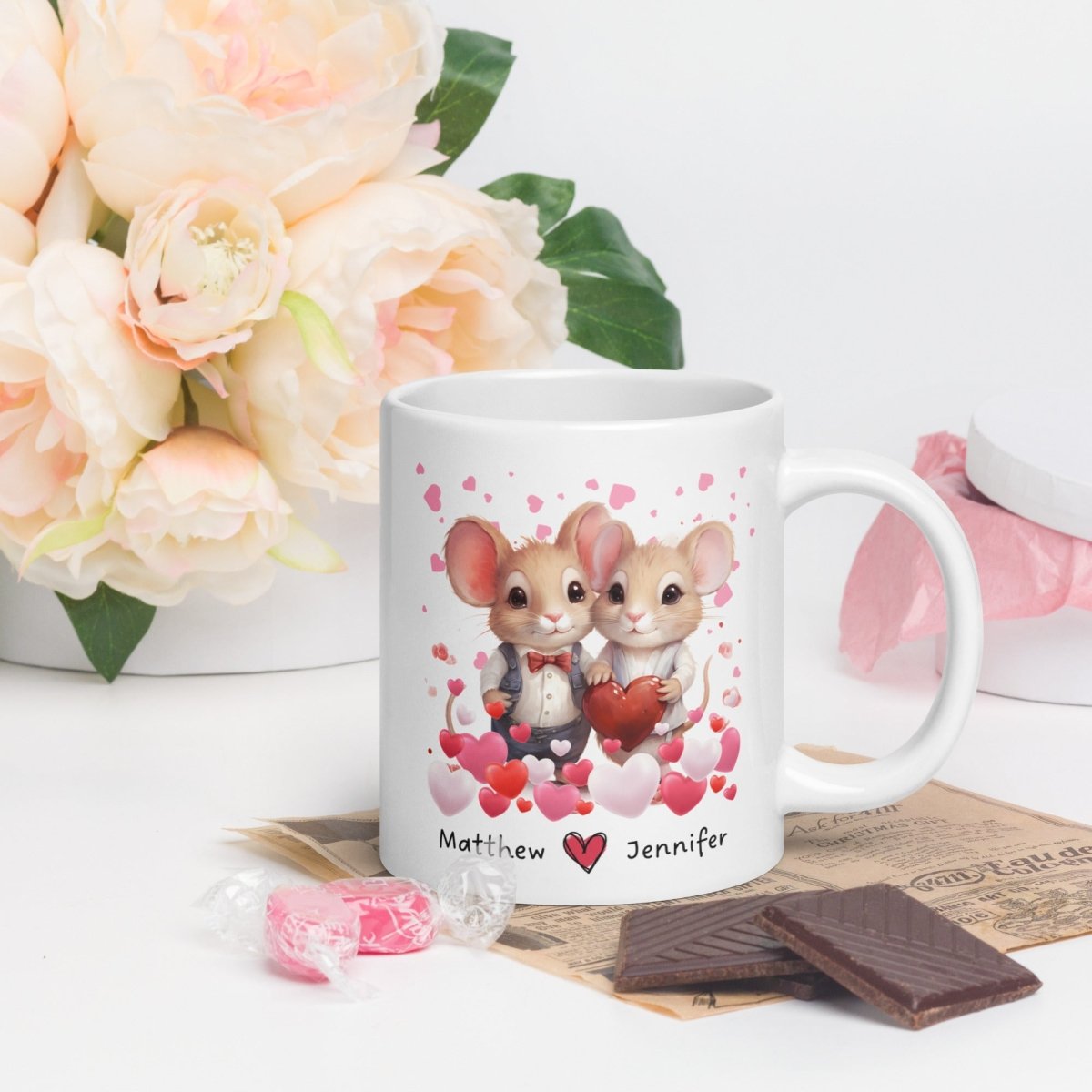 Personalized Lovers Mug Custom Valentines Day Mouse Couple Mug Gift for Couple Gift Idea for Him and Her Cute Custom Name Anniversary Gift - Everything Pixel