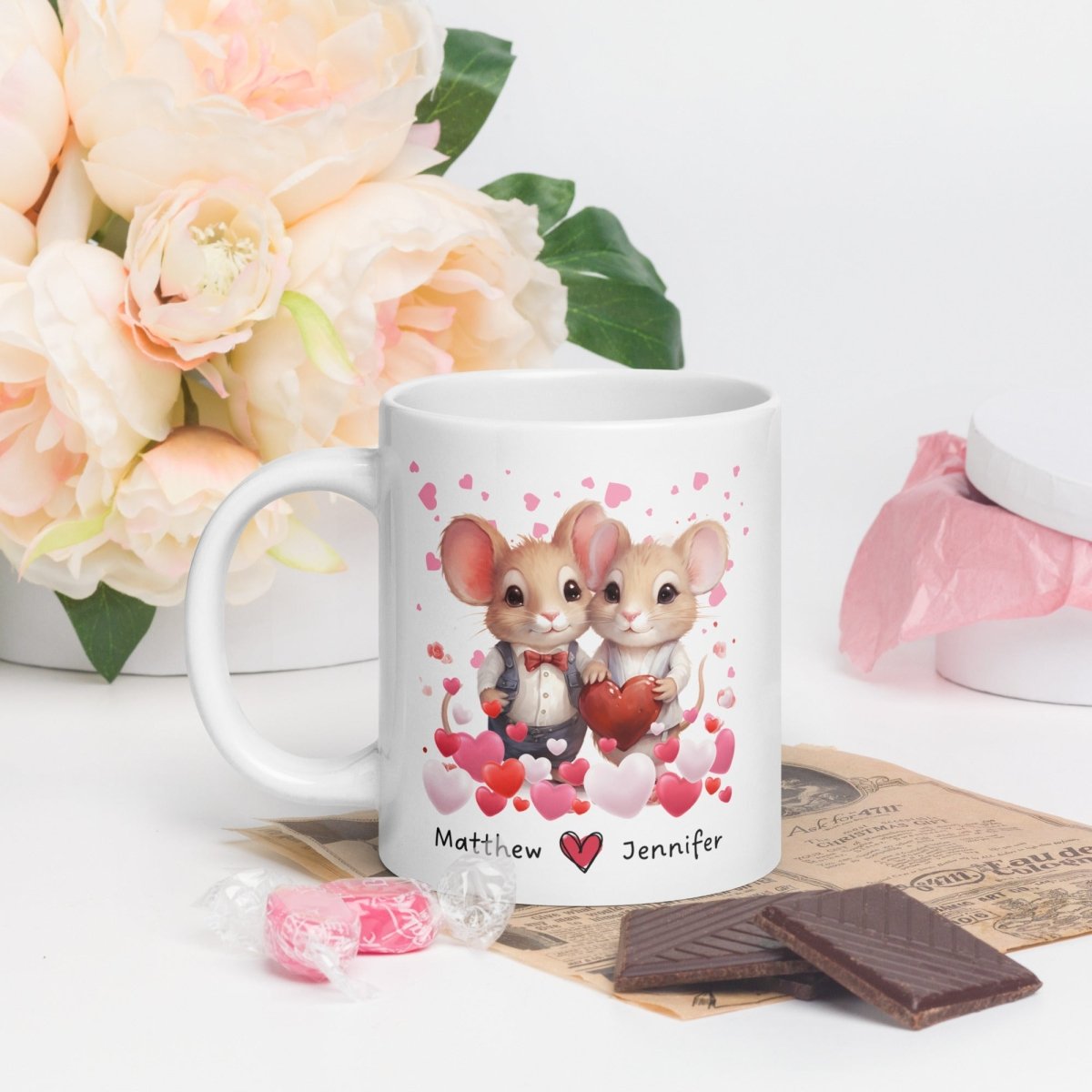 Personalized Lovers Mug Custom Valentines Day Mouse Couple Mug Gift for Couple Gift Idea for Him and Her Cute Custom Name Anniversary Gift - Everything Pixel