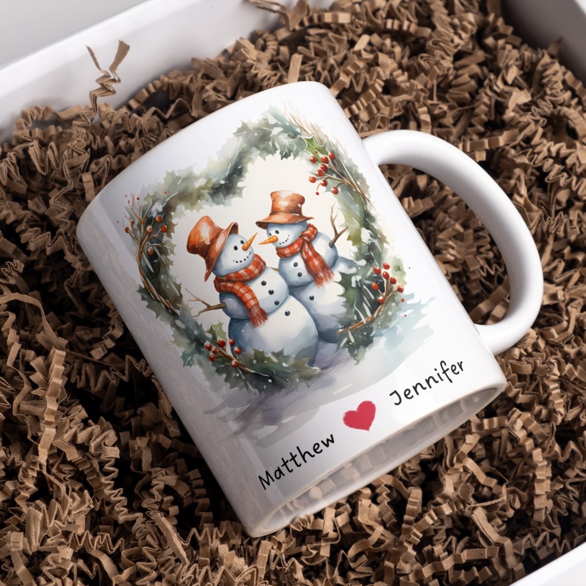 Personalized Lovers Mug Custom Valentines Day Snowman Couple Mug Gift for Couple Gift Idea for Him and Her Cute Custom Name Anniversary Gift - Everything Pixel