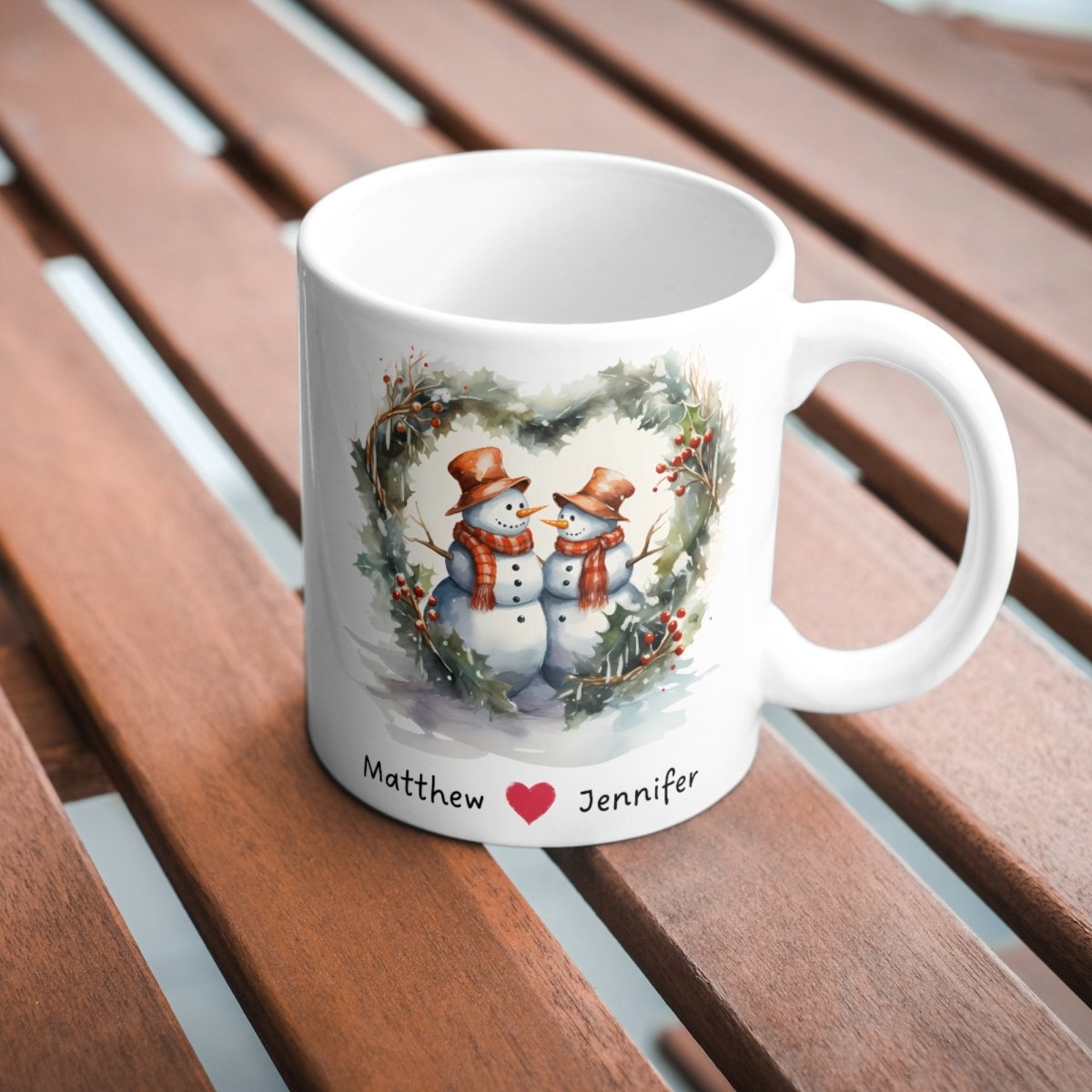 Personalized Lovers Mug Custom Valentines Day Snowman Couple Mug Gift for Couple Gift Idea for Him and Her Cute Custom Name Anniversary Gift - Everything Pixel