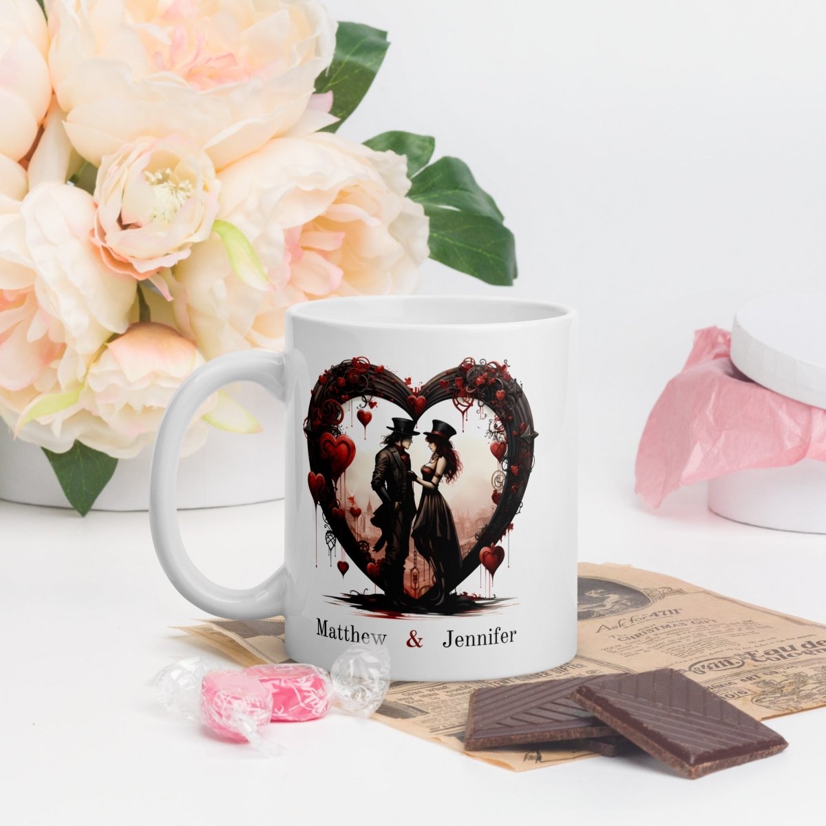Personalized Lovers Mug Custom Valentines Day Steampunk Couple Mug Gift for Couple Gift for Him and Her Cute Custom Name Anniversary Gift - Everything Pixel