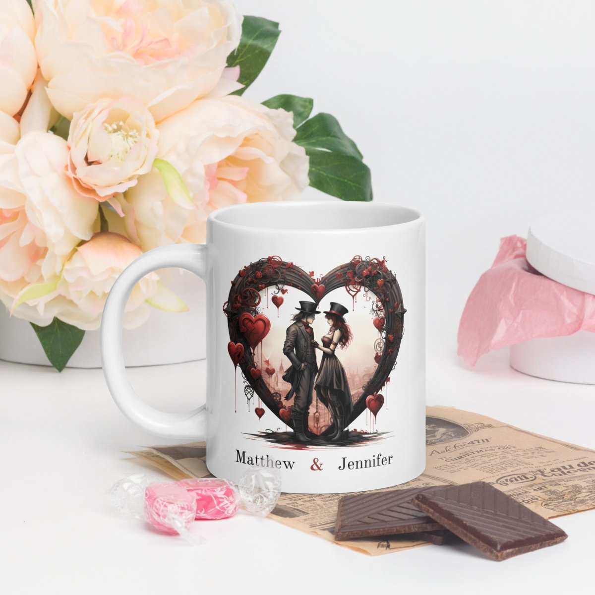 Personalized Lovers Mug Custom Valentines Day Steampunk Couple Mug Gift for Couple Gift for Him and Her Cute Custom Name Anniversary Gift - Everything Pixel