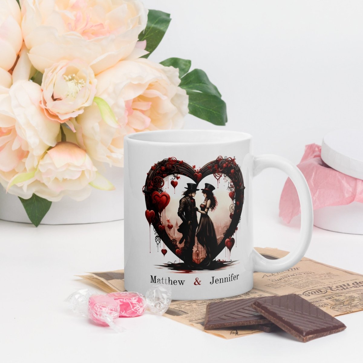 Personalized Lovers Mug Custom Valentines Day Steampunk Couple Mug Gift for Couple Gift for Him and Her Cute Custom Name Anniversary Gift - Everything Pixel