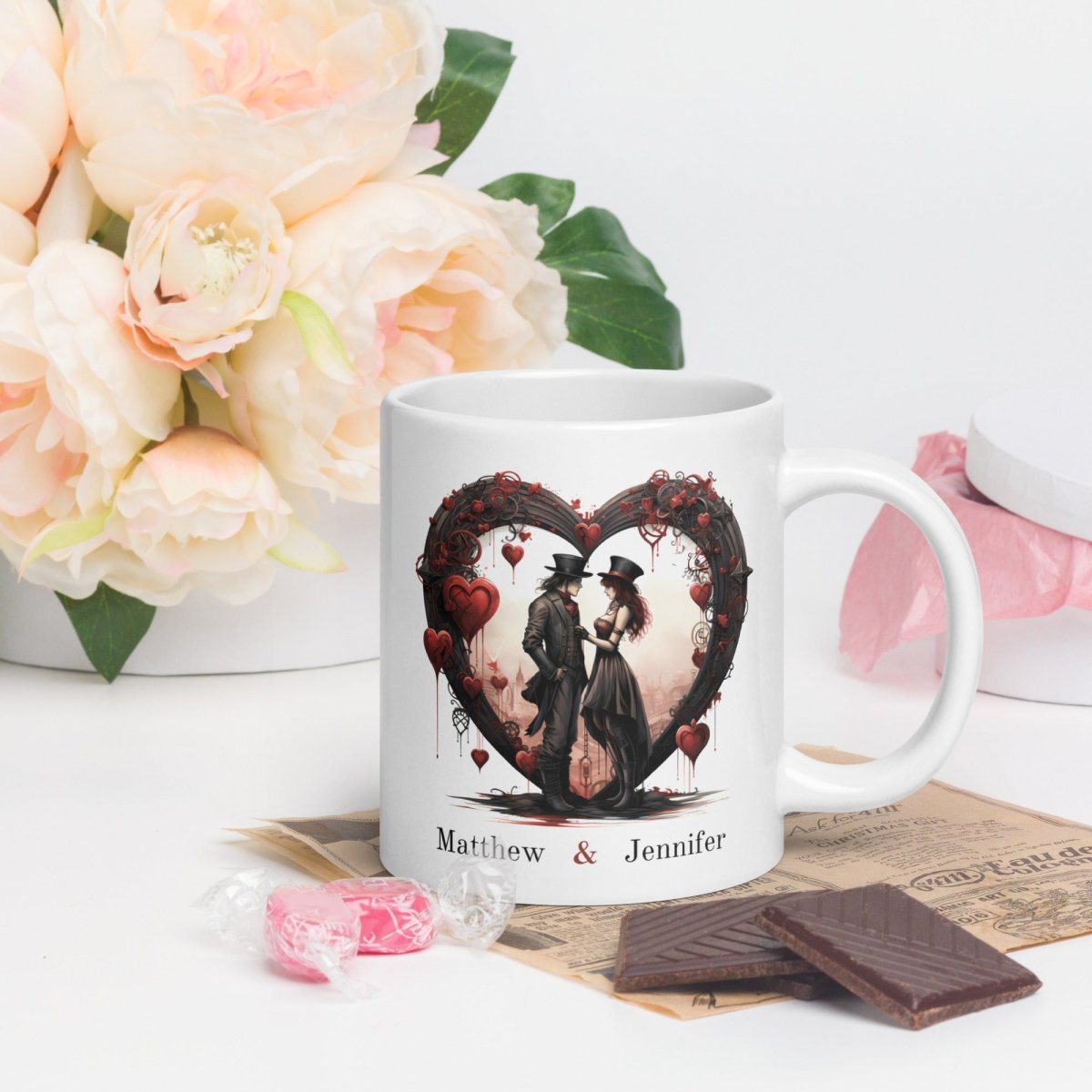Personalized Lovers Mug Custom Valentines Day Steampunk Couple Mug Gift for Couple Gift for Him and Her Cute Custom Name Anniversary Gift - Everything Pixel