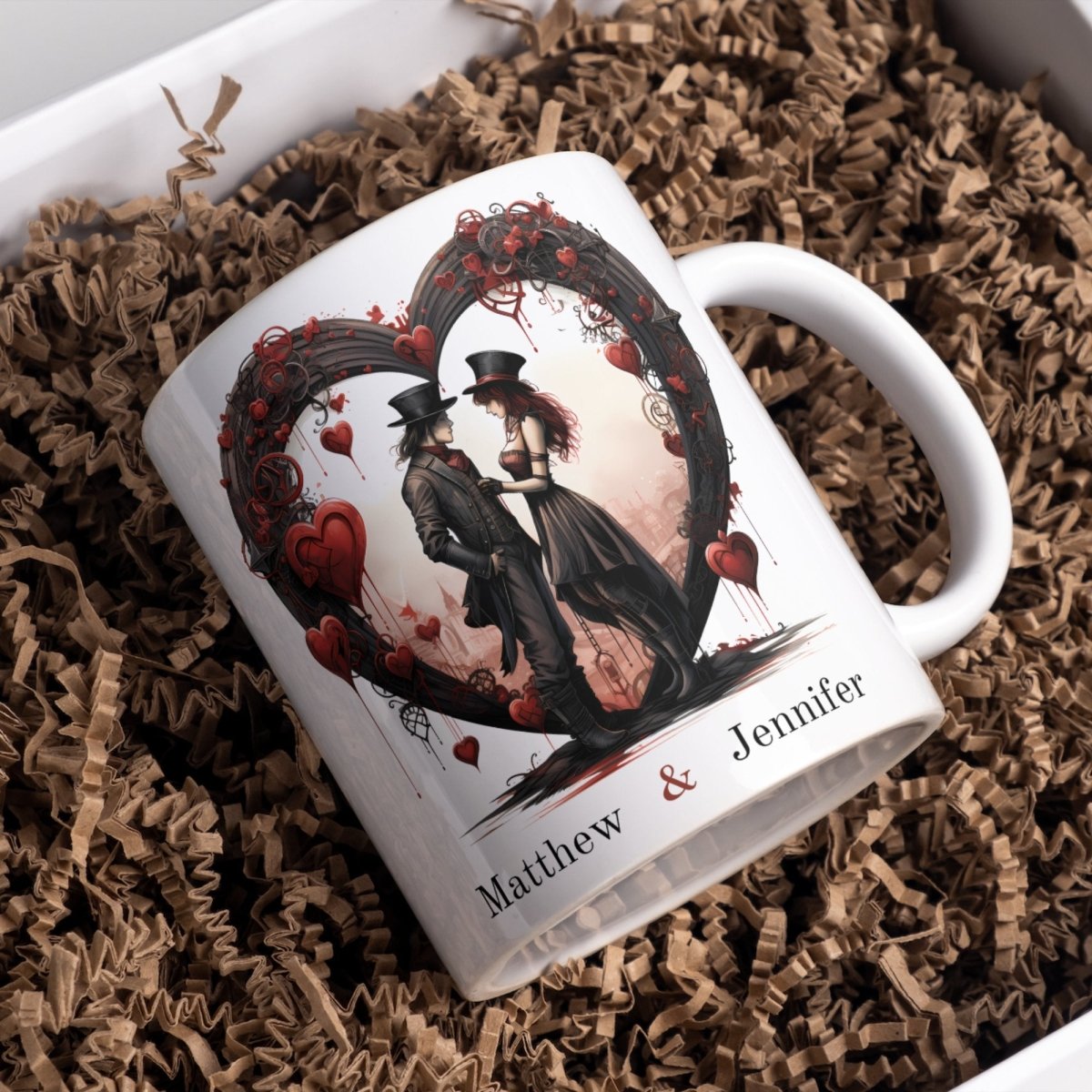 Personalized Lovers Mug Custom Valentines Day Steampunk Couple Mug Gift for Couple Gift for Him and Her Cute Custom Name Anniversary Gift - Everything Pixel