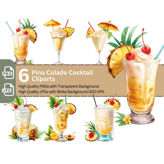 Pina Colada Cocktail 6+6 PNG Clip Art Bundle Classic Summer Cocktail - Everything Pixel
