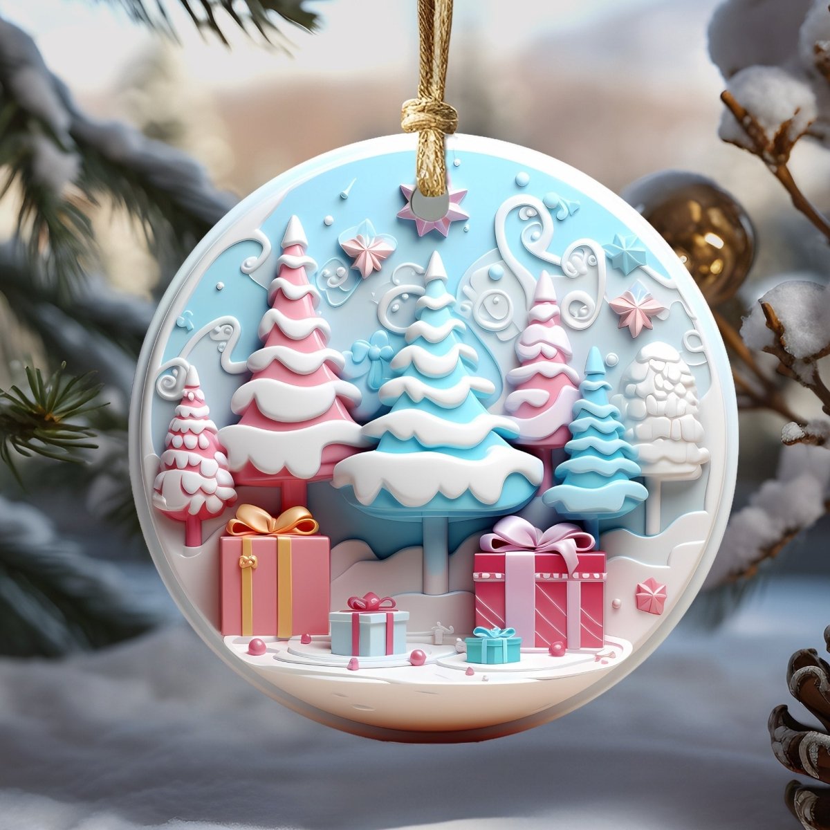 Pink Nursery Ornament Set of 20 Round Ceramic Ornaments Soft Pink Blue 3D Style Print on Ornament (no Relief) Christmas Tree Decoration - Everything Pixel