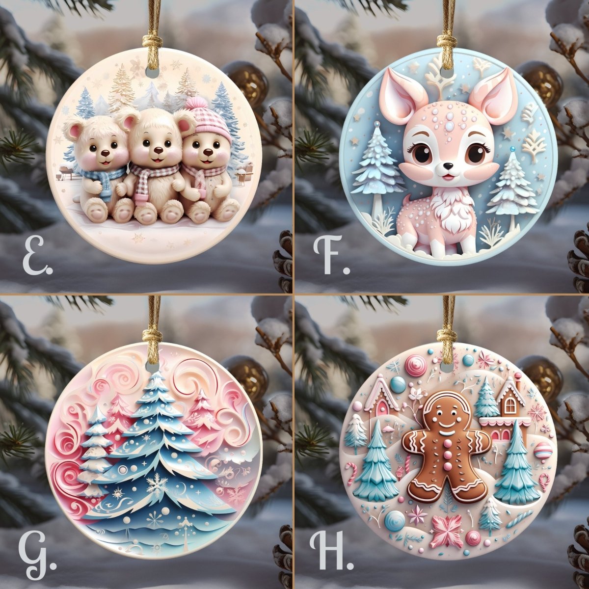 Pink Nursery Ornament Set of 20 Round Ceramic Ornaments Soft Pink Blue 3D Style Print on Ornament (no Relief) Christmas Tree Decoration - Everything Pixel