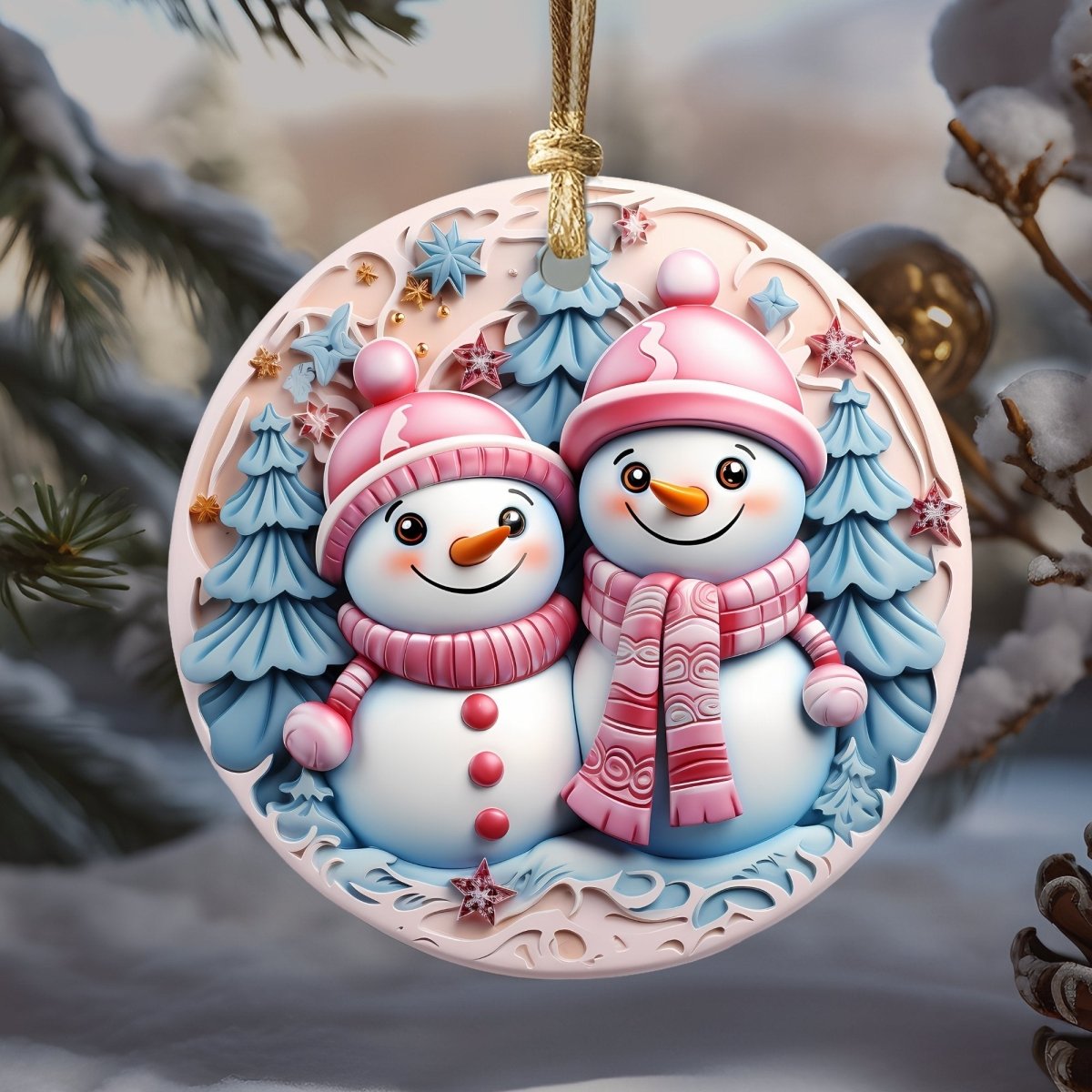 Pink Nursery Ornament Set of 20 Round Ceramic Ornaments Soft Pink Blue 3D Style Print on Ornament (no Relief) Christmas Tree Decoration - Everything Pixel