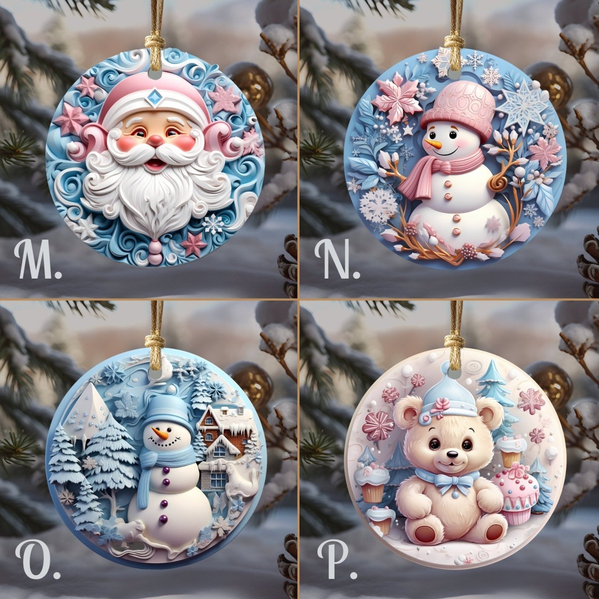 Pink Nursery Ornament Set of 20 Round Ceramic Ornaments Soft Pink Blue 3D Style Print on Ornament (no Relief) Christmas Tree Decoration - Everything Pixel