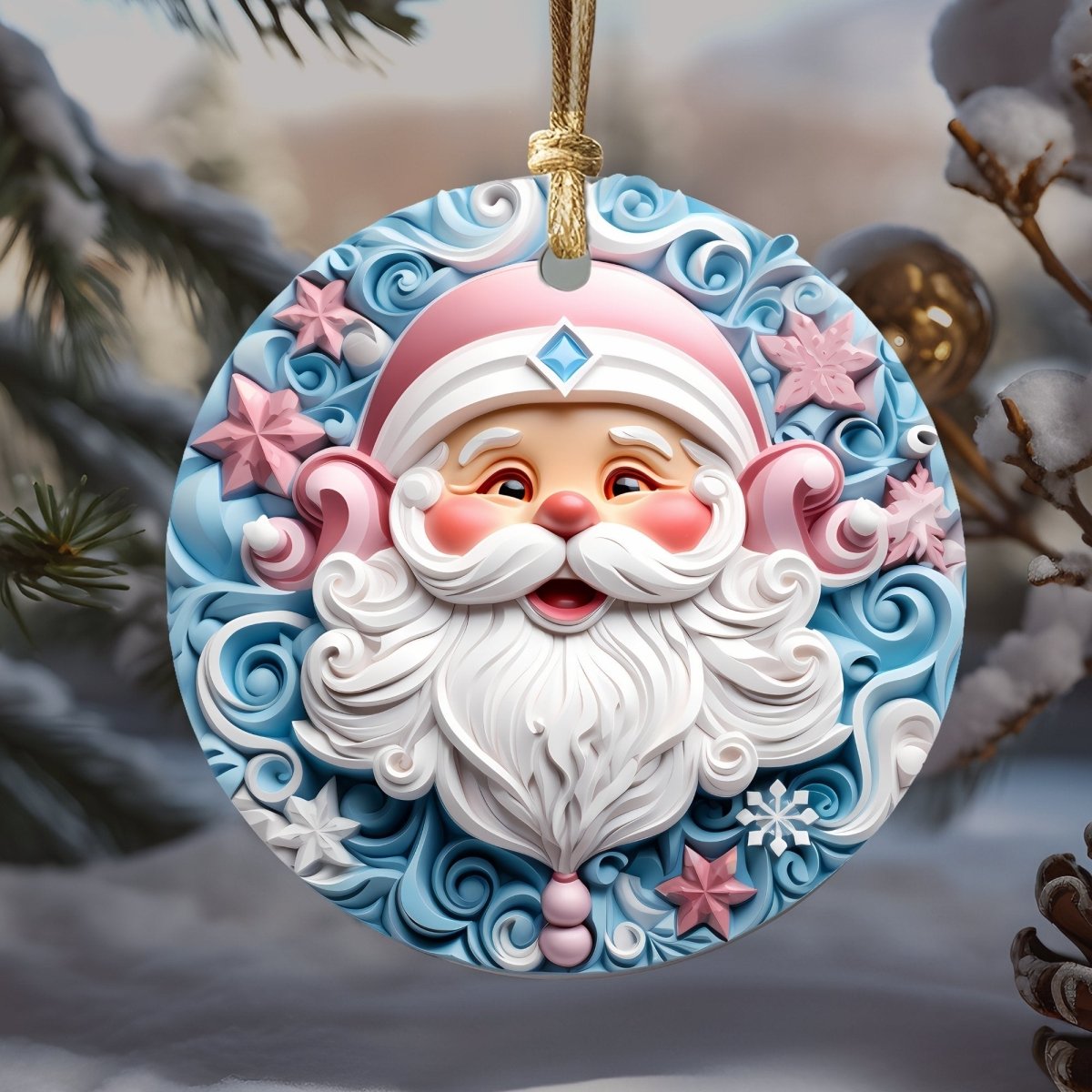 Pink Nursery Ornament Set of 20 Round Ceramic Ornaments Soft Pink Blue 3D Style Print on Ornament (no Relief) Christmas Tree Decoration - Everything Pixel