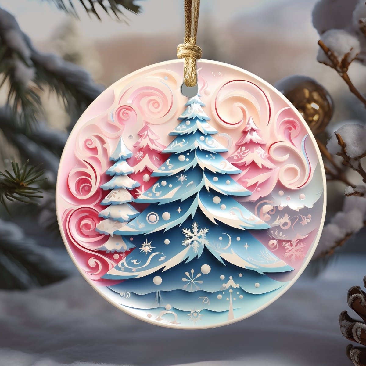 Pink Nursery Ornament Set of 20 Round Ceramic Ornaments Soft Pink Blue 3D Style Print on Ornament (no Relief) Christmas Tree Decoration - Everything Pixel