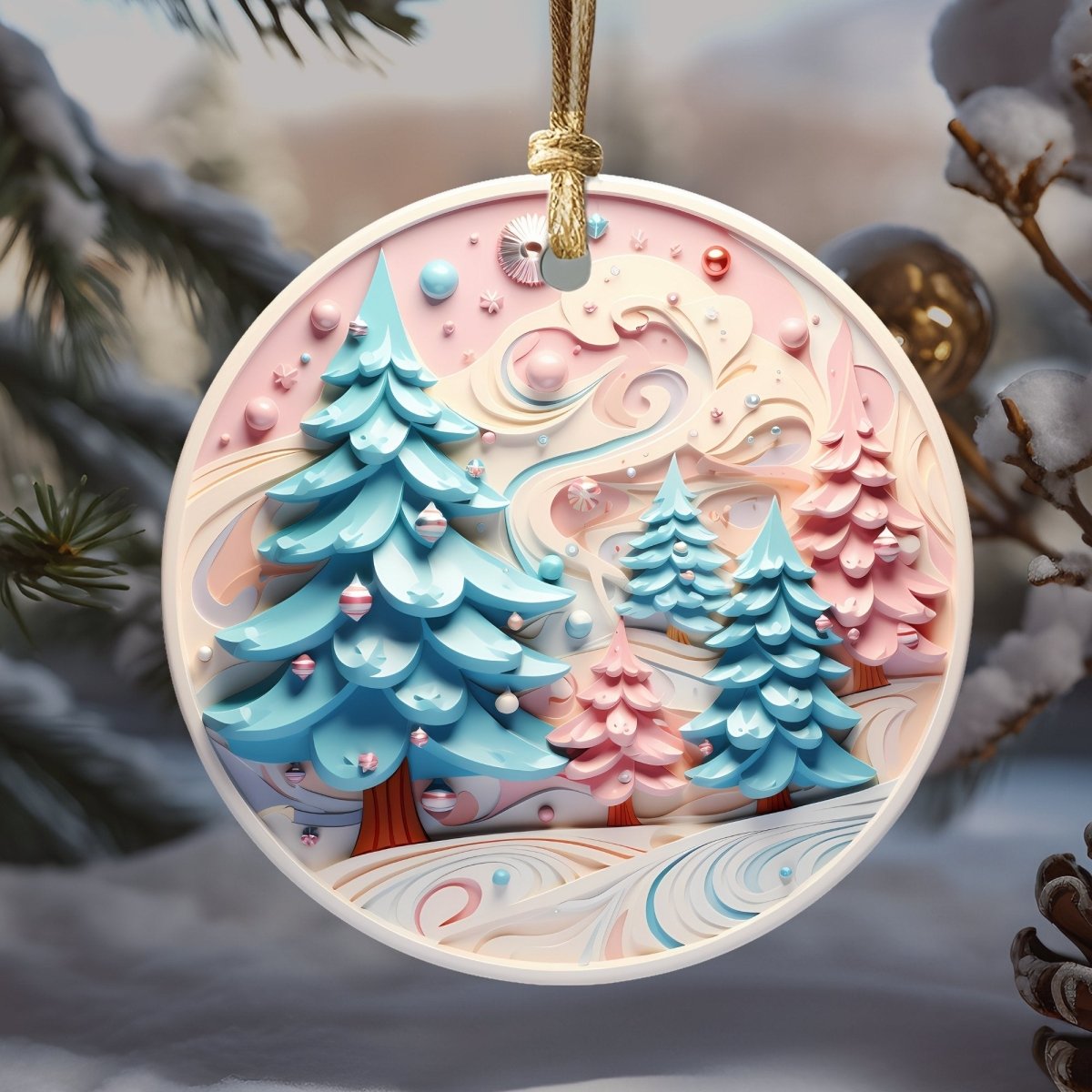 Pink Nursery Ornament Set of 20 Round Ceramic Ornaments Soft Pink Blue 3D Style Print on Ornament (no Relief) Christmas Tree Decoration - Everything Pixel