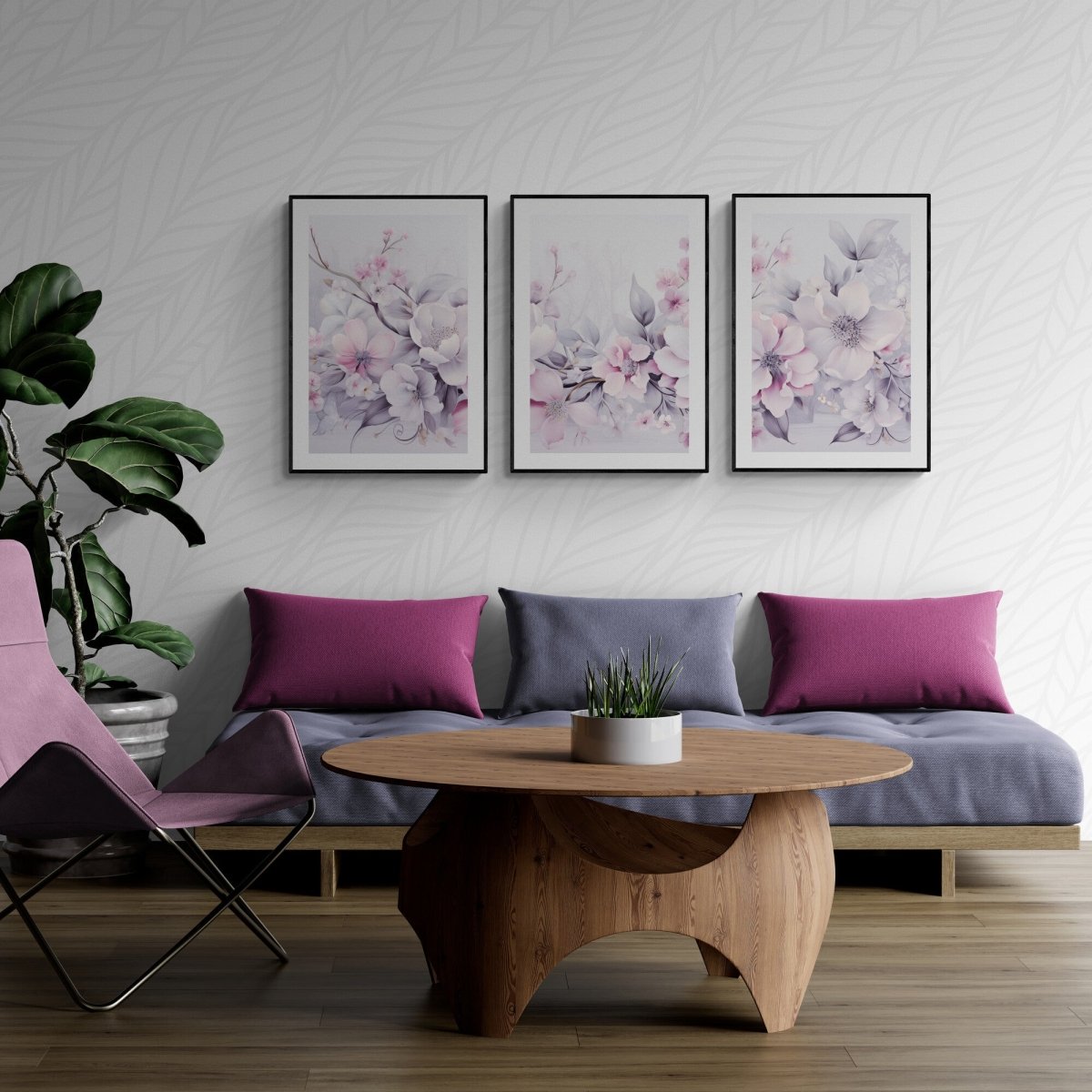 Pink Winter Blossom 3 Piece Wall Art Seasonal Triptych Painting Charming Soft Muted Colors Pink Winter Farmhouse Decoration Paper Poster Print - Everything Pixel