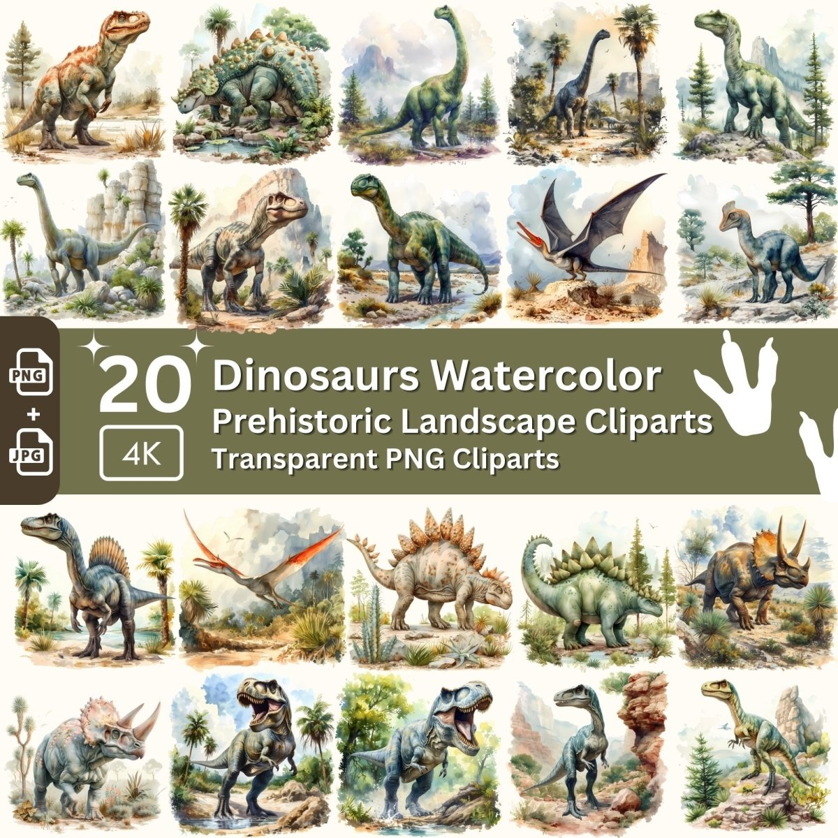 Prehistoric Dinosaurs - 20 Transparent Clipart Bundle - Everything Pixel