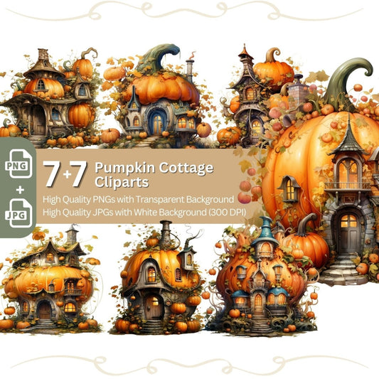 Pumpkin House Clipart 7+7 PNG Bundle Halloween - Everything Pixel