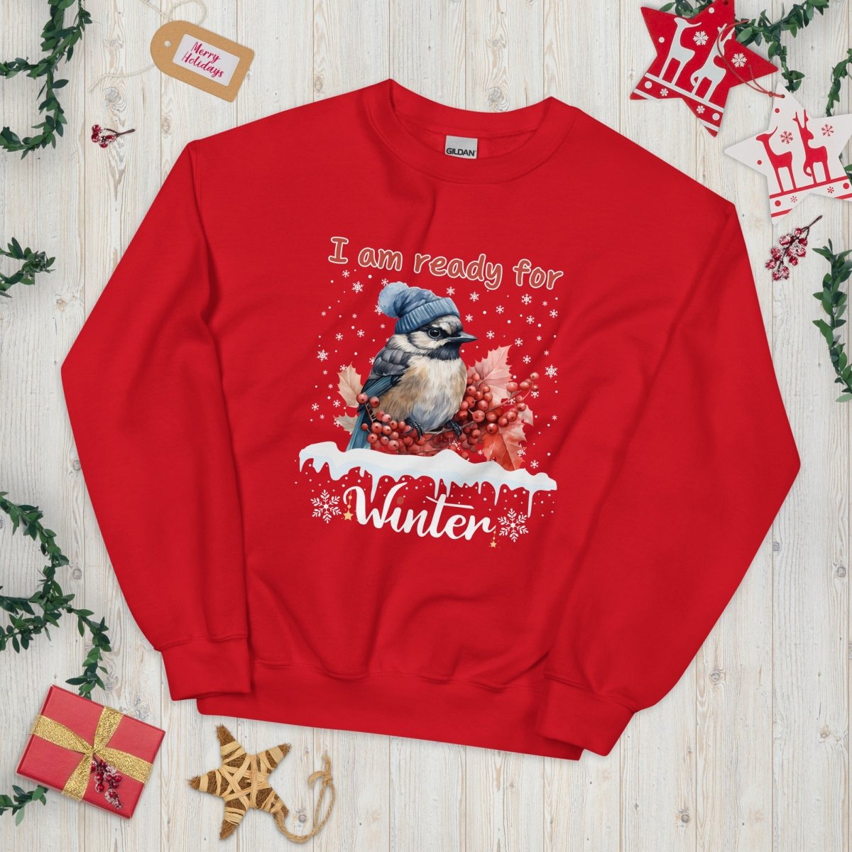 Ready for Winter Sweater - High Quality Funny Cute Bird Sweatshirt, Funny Gift for Bird Lover, Bird with Bobble Hat, Winter Season Pullover - Everything Pixel