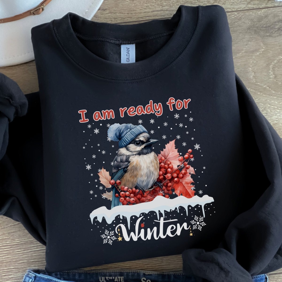 Ready for Winter Sweater - High Quality Funny Cute Bird Sweatshirt, Funny Gift for Bird Lover, Bird with Bobble Hat, Winter Season Pullover - Everything Pixel