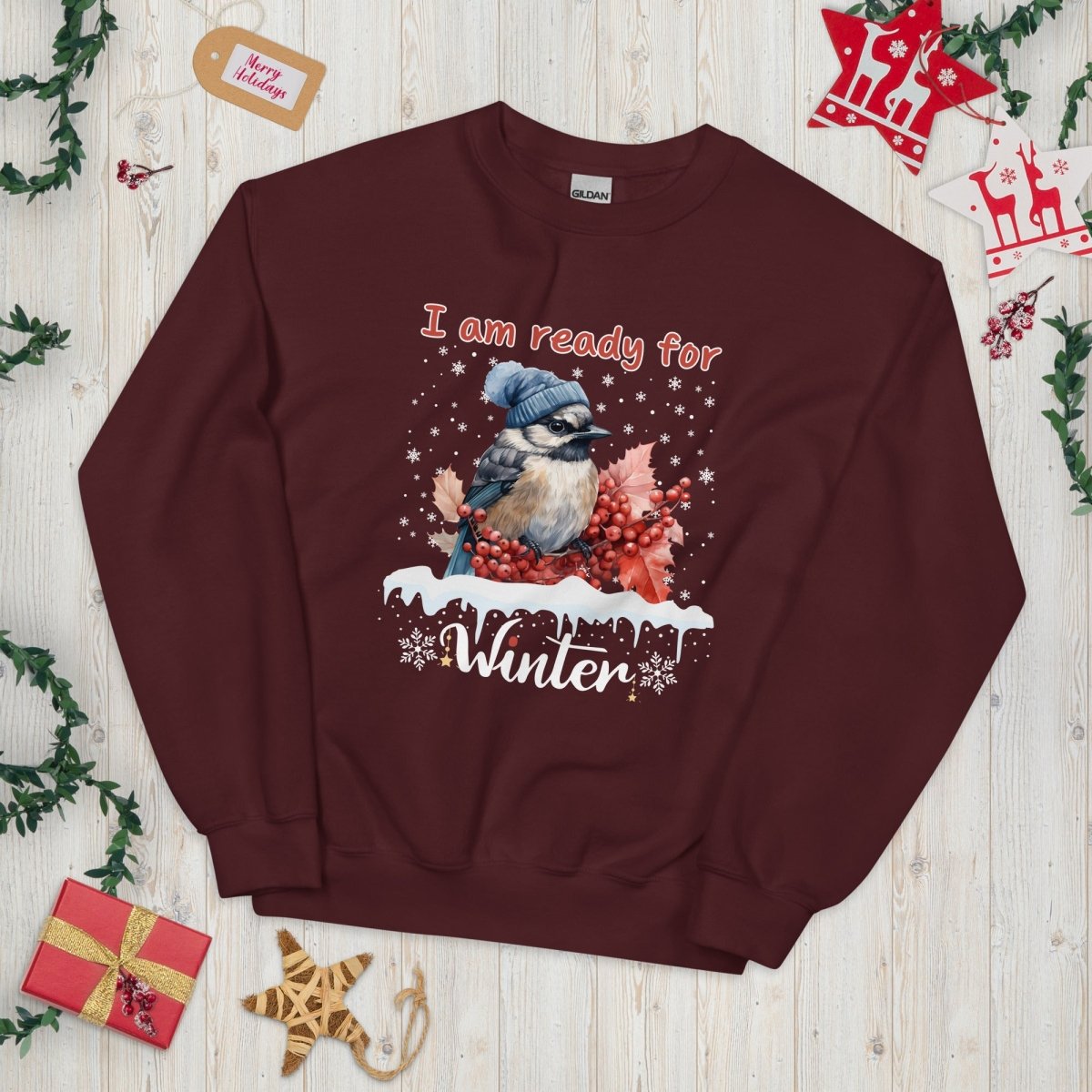 Ready for Winter Sweater - High Quality Funny Cute Bird Sweatshirt, Funny Gift for Bird Lover, Bird with Bobble Hat, Winter Season Pullover - Everything Pixel