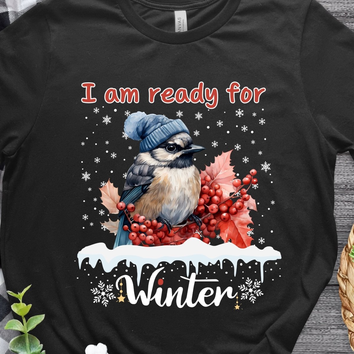 Ready for Winter T-Shirt - High Quality Funny Cute Bird Shirt, Funny Gift for Bird Lover, Bird with Bobble Hat, Winter Season Tee - Everything Pixel