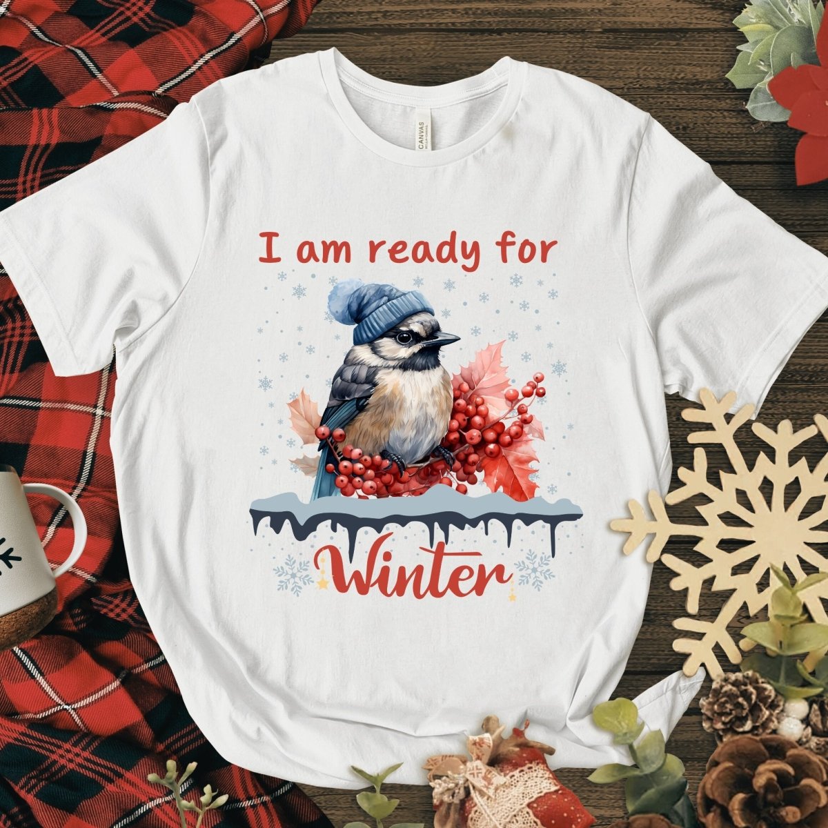 Ready for Winter T-Shirt - High Quality Funny Cute Bird Shirt, Funny Gift for Bird Lover, Bird with Bobble Hat, Winter Season Tee - Everything Pixel