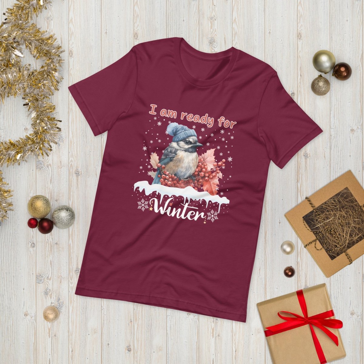 Ready for Winter T-Shirt - High Quality Funny Cute Bird Shirt, Funny Gift for Bird Lover, Bird with Bobble Hat, Winter Season Tee - Everything Pixel