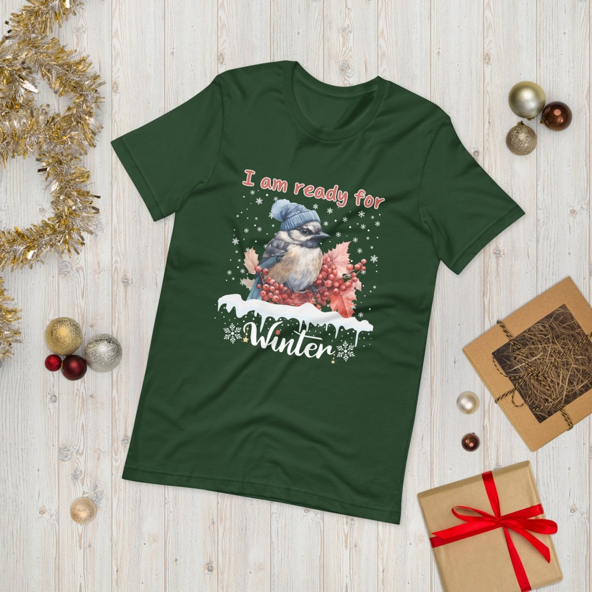 Ready for Winter T-Shirt - High Quality Funny Cute Bird Shirt, Funny Gift for Bird Lover, Bird with Bobble Hat, Winter Season Tee - Everything Pixel